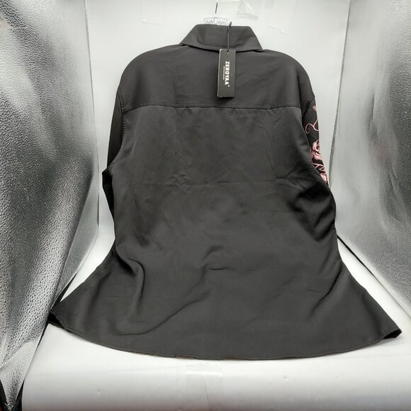 Zeroyaa Shirt Size Large Black Button Down Shirt Pink Floral Design Cowboy NWT - Picture 2 of 12